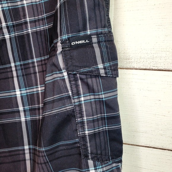 O'Neill Swim Trunks Mens 32 Black Board Shorts Surfing Beach Plaid Casual Adults - Picture 6 of 9
